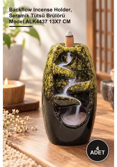 4 Adet Seramik Geri Akış Tütsülük Backflow Incense Holder, Seramik Tütsü Brülörü Model Alk4437 13x7 Cm