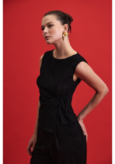 Sateen Lena Bluz - Siyah-136926 Siyah