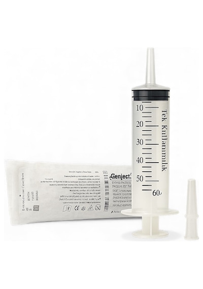 Genjet Steril 50 Ml 60cc Katater Şırınga Tek Kullanımlık Luer Beslenme 3 Parçalı 5 Adet Enjektör