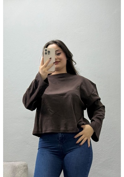 Belendir Kadın Penye Kimono Kol Sweat Kahve