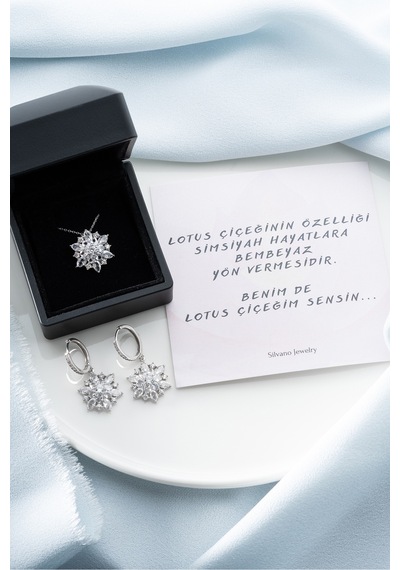 Çekirdekjewelry 925 Ayar Gümüş Zirkon Taşlı Kar Tanesi Kolye Ve Küpe Seti Gri