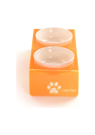 Gobypet 2'li Turuncu Pleksi Dekoratif Kedi Ve Köpek Seramik Mama & Su Kabı + Paspas