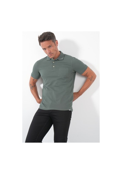 Haki Polo Yaka Kısa Kol Cepli Comfort Fit Pamuklu Tişört 1011260155