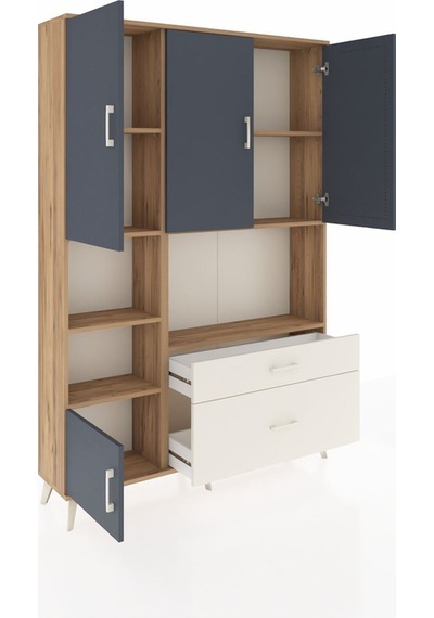 Arges Dolap 7 Raflı 2 Çekmeceli 5 Kapaklı 132x30x195 Çam-antr... Çam