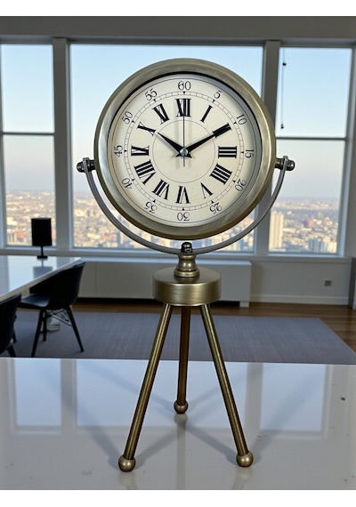 Eskitme Prestij Üç Ayaklı Masa Saati Renkli