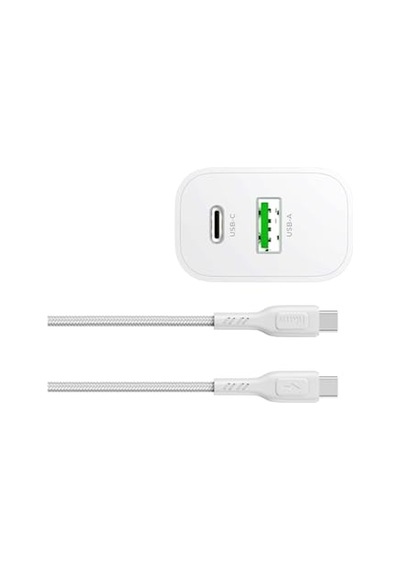 Bolt Duo 20w Usb-a Ve Type-c Çift Portlu Hızlı Şarj Aleti, Type-c Kablo Ve Adaptör Seti, Beyaz Çok Renkli