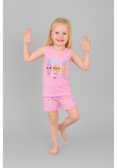 Kız Çocuk 3'lü %100 Pamuklu 1-2-3 Yaş Pijama Takımı Model:129 Çok Renkli