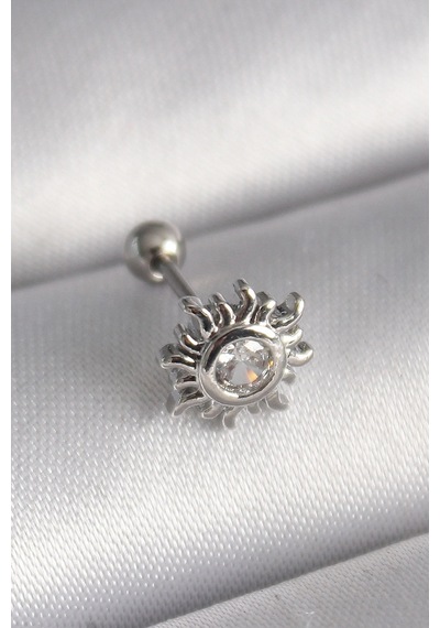 Bay 316l Çelik Gümüş Renk Zirkon Taşlı Güneş Tragus Piercing Najmaddin Standart