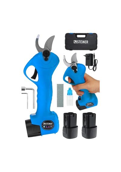 Alman 128 Vf 10 Ah Kömürsüz Motor Akülü Bağ Makası Dal Budama Kesme Makası Makinesi Çantalı Mavi