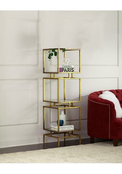 Olope Gold Metal 3 Raflı Kitaplık Çiçeklik Gümüşlük Duvar Rafı