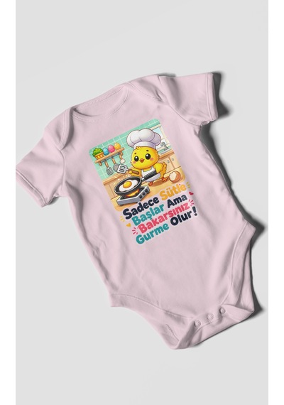 Morivokids Sadece Sütle Başlar Yazılı Kısa Kollu Bebek Body %100 Pamuk Bebe Pembe