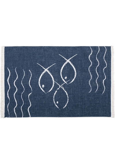 Mudo Home Larıssa Fısh Çift Taraflı Halı Lacivert Beyaz 120x180