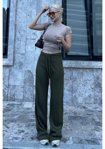 Haki Beli Ayarlanabilir Geniş Paça Pantolon Mg2089 Haki