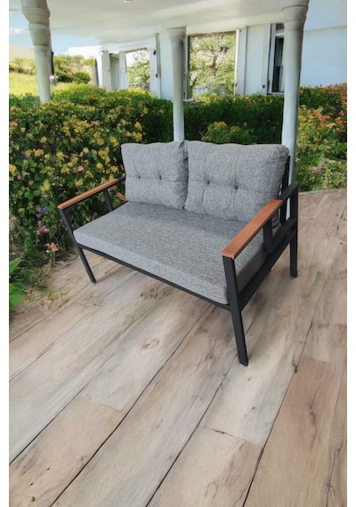 Pimango Pi Elize Tekli Bahçe Balkon Mobilyası 2'li 60 x 120 CM Gri