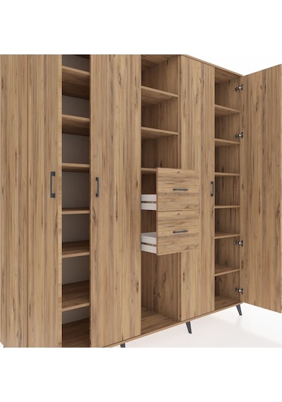 Kronos Dolap 15 Raflı 2 Çekmeceli 4 Kapaklı 220x59x243 Çam-çam/çam Atlas Çam/atlas Çam