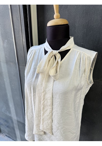 Pera Moda Sıfır Kol Fularlı Modal Yazlık Kadın Gömleği Bej