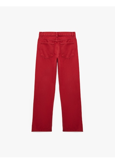 Koton Pamuklu Normal Bel Düğmeli Cepli Uzun Kesim Düz Paça Pantolon - Straight Jeans Kırmızı 7wal40118mw Koton Pamuklu Normal Bel Düğmeli Cepli Uzun Kesim Düz Paça Pantolon - Straight Jeans Kırmızı 7wal40118mw