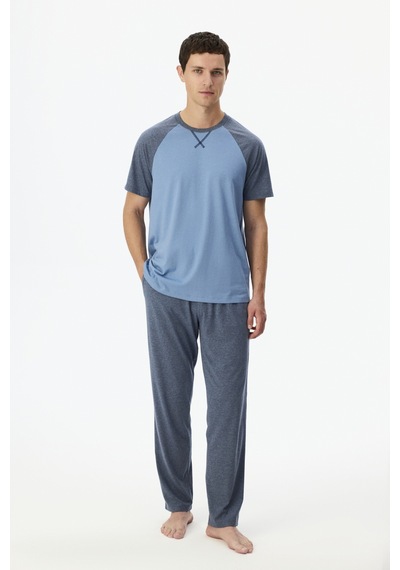 Penti Erkek Tailored Blue Pantolon Kısa Kollu Pijama Takımı Çok Renkli