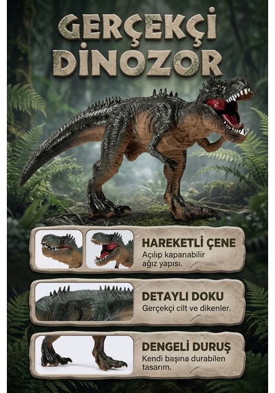 27 Cm Realistik Tarihöncesi Dino Heykelciği - Çene Aksiyonlu, Doku İşlemeli Büyük Ölçek Çocuk Hayvan Replikası