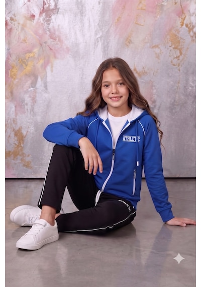 Pina Kids Kız Çocuk Atheletic Reglan Kol Kapüşonlu Düz Paça Dalgıç Kumaş Eşofman Takımı Esf7018 mavi Pina Kids Kız Çocuk Atheletic Reglan Kol Kapüşonlu Düz Paça Dalgıç Kumaş Eşofman Takımı Esf7018 mavi