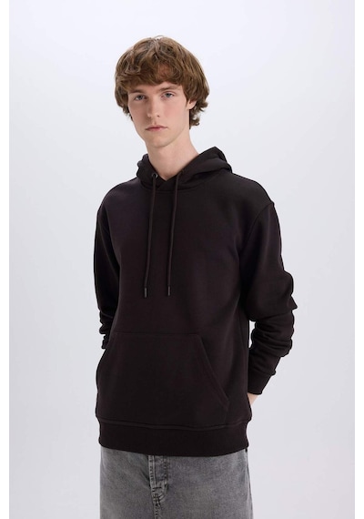 DeFacto Regular Fit Kapüşonlu Kanguru Cepli İçi Yumuşak Tüylü Basic Düz Sweatshirt X8283AZ24AUBN337