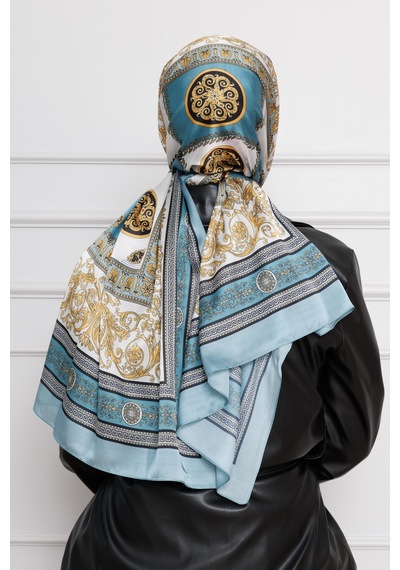 Sevitli Versace Desenli Hint İpeği Şal-mint Yeşili-4532