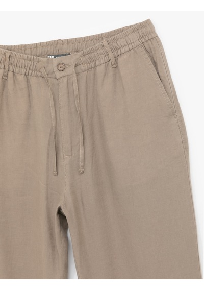 Koton Beli Bağcıklı Düğmeli Keten Pantolon Vizon 5sam40193hw