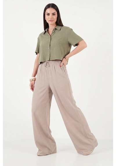 Lela Pamuklu Relaxed Fit Yüksek Bel Geniş Paça Pantolon Bayan Pantolon 668yp5559 Taş