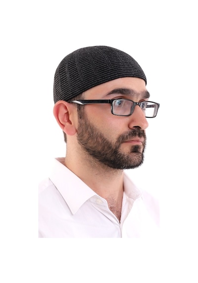 Kışlık Yün Takke Çift Renk - Siyah