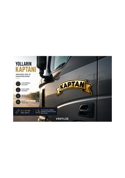 Kaptan Kendinden Yapışkanlı Pleksi Sticker Ayna Gold Araç Süsü Tır Kamyon Servis Aracı 21x10 Cm