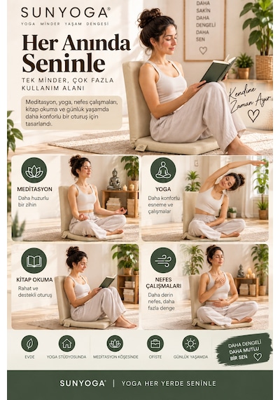 Backjack Meditasyon Sandalyesi Metal İskeletli Sırt Destekli Yoga Yer Minderi Ekru