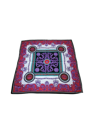 Tikitonki Geometrik Çiçek Desenli Saten Eşarp - 90x90 Çok Renkli Çok Renkli