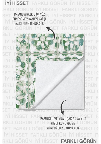 Çiçek Desenli Bohem Şık Plaj Havlusu - Yeşil Beyaz Akdeniz Stil Hızlı Kuruyan Mikrofiber Havlu Örtü Berrak Şafak