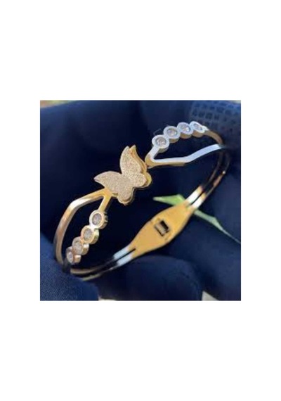 Zirkon Taşlı Kelebek Figürlü Çelik Kelepçe Bileklik Gold - 661707499 Gold