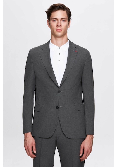 D's Damat Slim Fit Gri Düz Likralı Esnek Mono Yaka Çift Yırtmaçlı Astarlı Takim Elbise Gri