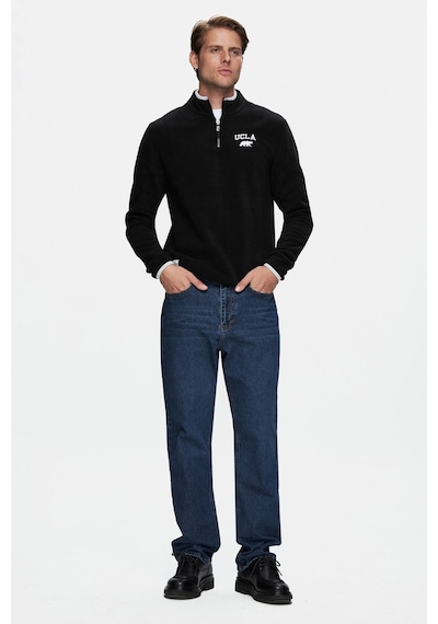 Ucla Cornıng Siyah Yarım Fermuarlı Nakışlı Polar Standard Fit Erkek Sweatshirt Siyah