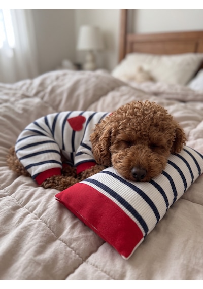Mon Amour Çizgili Köpek Uyku Takımı Pamuklu Penye Köpek Tulumu Ve Mini Yastık Küçük Irklar İçin Tüy Dökülmesini Azaltır