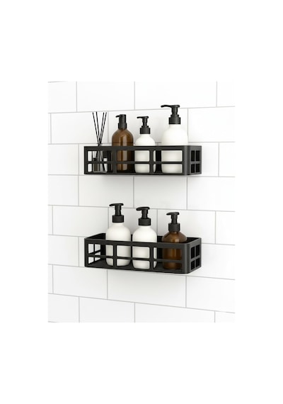 2 Adet Yapışkanlı Banyo Organizer Duş Rafı Delmeden Montaj, Su Geçirmez Banyo Ve Mutfak Duvar Siyah