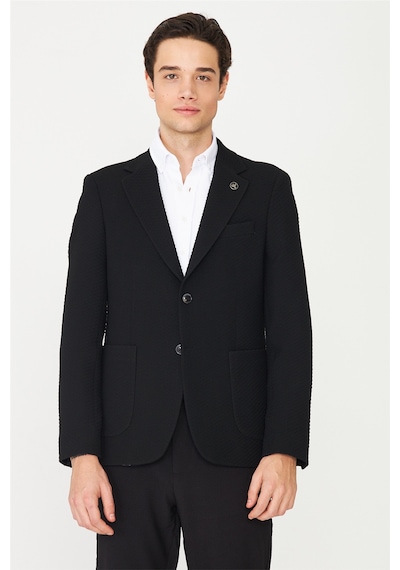 Siyah Hafif Desenli Blazer Ceket Siyah