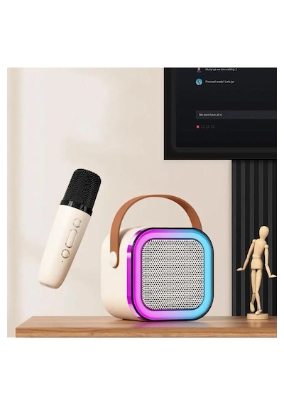 1adet Karaoke Hoparlör Kart/usb Mikrofon Işıklı Bluetooth Speaker