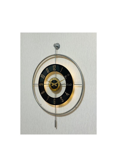 Pey Aksesuar Metal Camlı Duvar Saati Krom Toz Boya 60x80cm Büyük Boy Işıklı Gerçek Cam Duvar Saati Modern Tasarım M61-kromgrı-şeffaf-siyah-gold