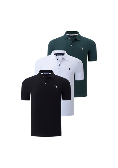 Üçlü Set T8561 Dewberry Erkek T-shırt-siyah-beyaz-haki