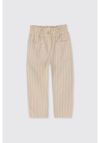 Panço Kız Bebek Çizgili Bej Pantolon Krem 2611GB04001