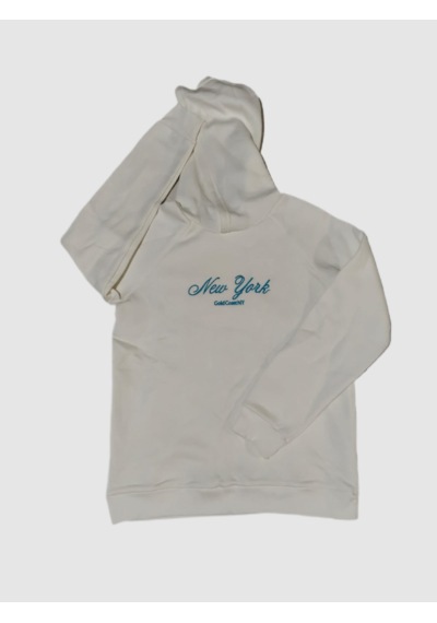 Kadın Kapşonlu Nakışlı Beyaz Sweatshirt Ekru