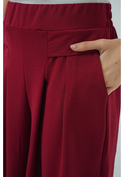 Bigdart Kadın Geniş Paça Pileli Pantolon 6718 - Kırmızı