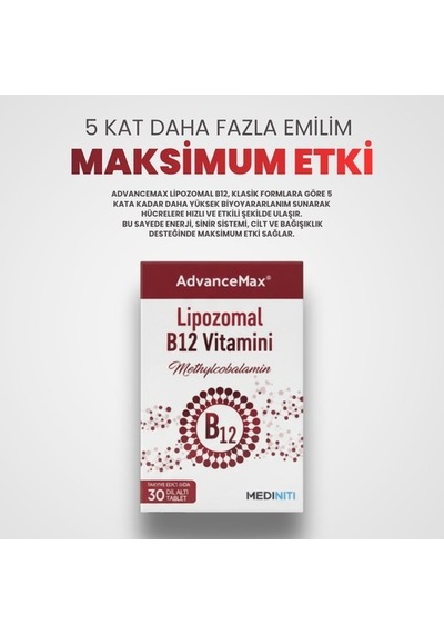 Advancemax Lipozomal B12 30 Dilaltı Tablet