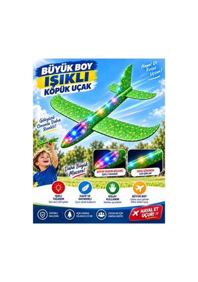 Led Işıklı Köpük Uçak Oyuncak - Büyük Boy Hafif Ve Dayanıklı Eva Köpük Kolay Kurulum Açık Hava Çocuk Oyuncağı Yeşil - 921722147