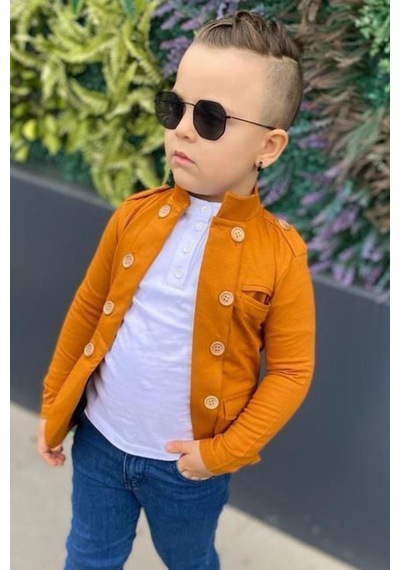 Riccotarz Erkek Çocuk Omzu Ve Ceket Yakası Düğme Detaylı Cepli Blazer Ceketli Hardal Alt Üst Takım 001 Riccotarz Erkek Çocuk Omzu Ve Ceket Yakası Düğme Detaylı Cepli Blazer Ceketli Hardal Alt Üst Takım 001