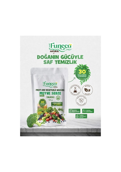 Natural Meyve & Sebze Yıkayıcı 100g 30 Kullanımlık - Bitki Ve Mineral Bazlı Temizleyici Toz Beyaz
