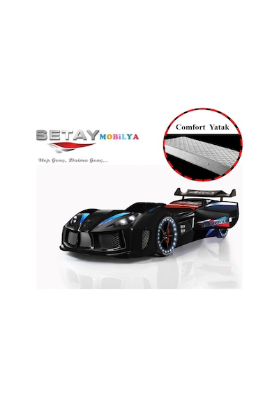 Setaymobilya Arabalı Yatak Audi V7 Full Ledli+Ortopedik Yatak , Siyah